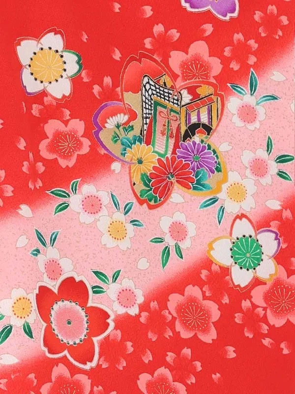 【絵羽】【刺繍】橘白　御所車赤