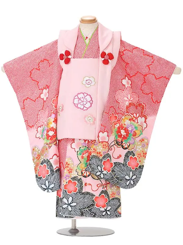 【絵羽】【刺繍】桜ピンク　疋田風花車赤
