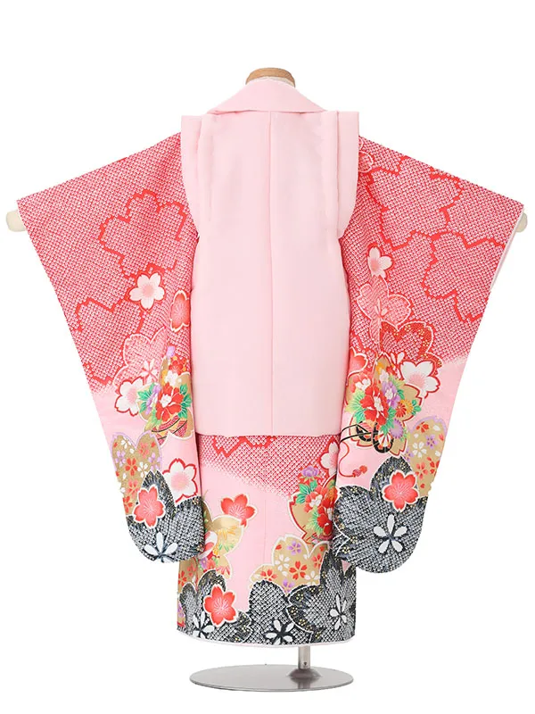 【絵羽】【刺繍】桜ピンク　疋田風花車赤