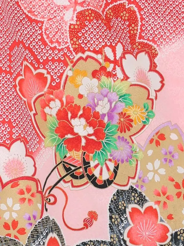 【絵羽】【刺繍】桜ピンク　疋田風花車赤