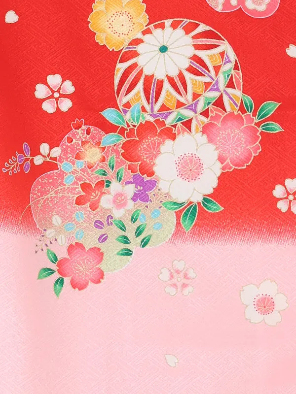 【絵羽】【刺繍】ぼたんピンク　花車赤