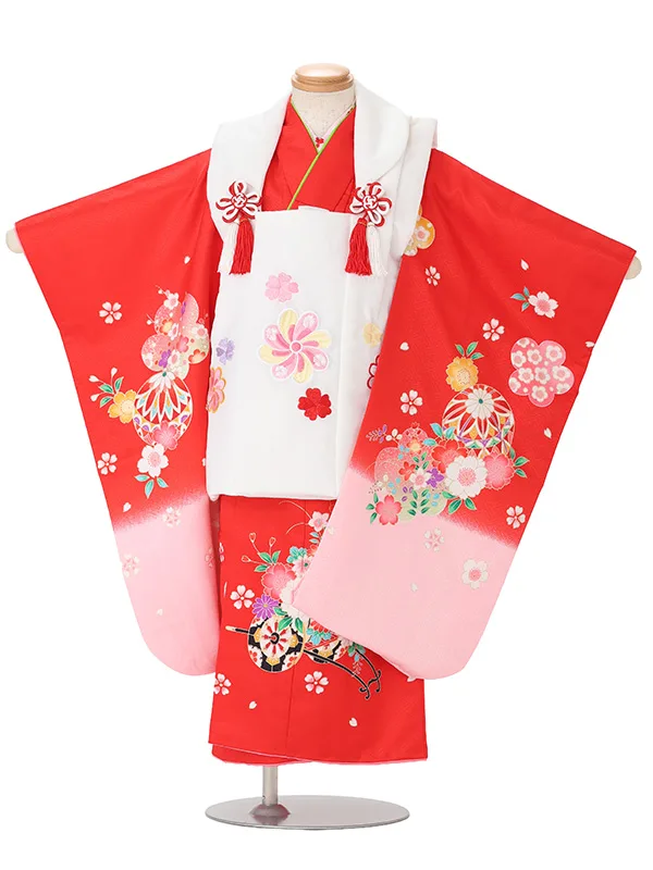 【絵羽】【刺繍】ねじり梅白　花車赤