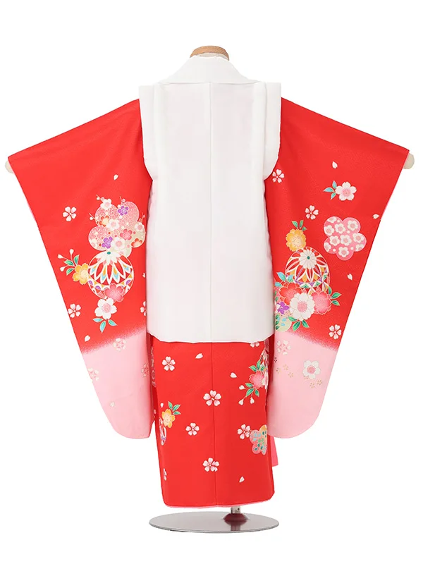 【絵羽】【刺繍】ねじり梅白　花車赤