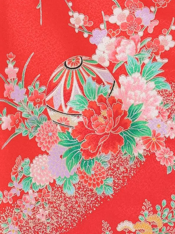 【絵羽】【刺繍】ぼたんピンク　まりに熨斗赤