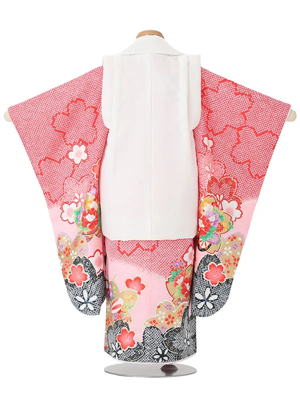 【絵羽】【刺繍】まり白　疋田風花車赤