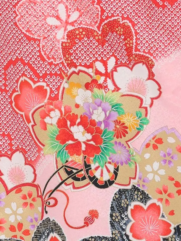 【絵羽】【刺繍】まり白　疋田風花車赤