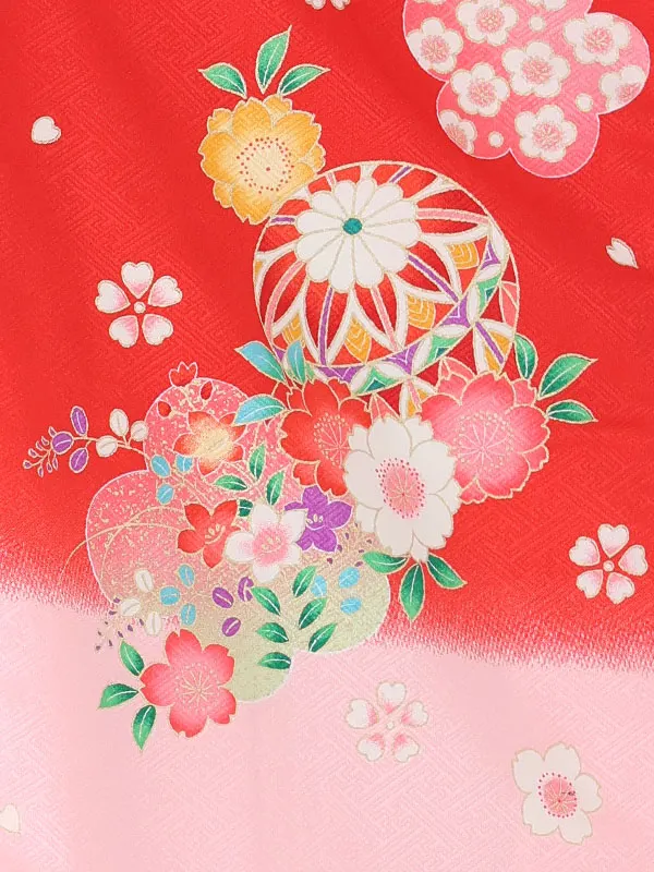 【絵羽】【刺繍】花丸白　花車赤