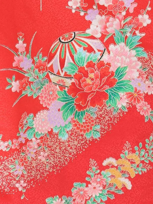 【絵羽】【刺繍】まりピンク　まりに熨斗赤