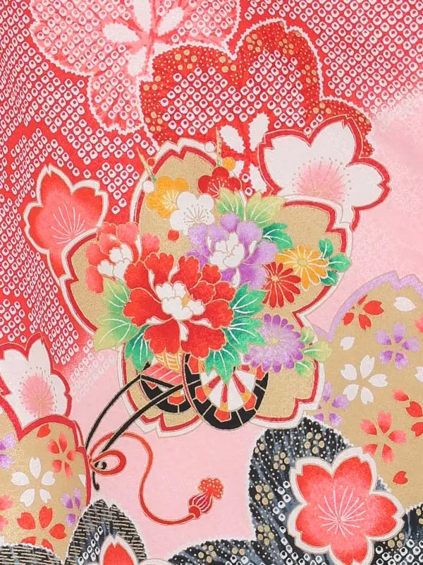 【絵羽】花車にテープ白　疋田風花車赤