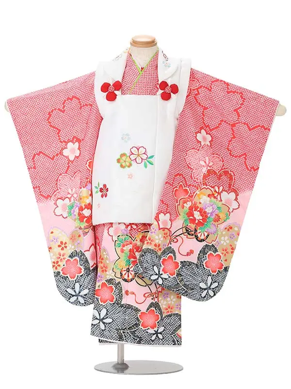 【絵羽】【刺繍】八重桜白　疋田風花車黒
