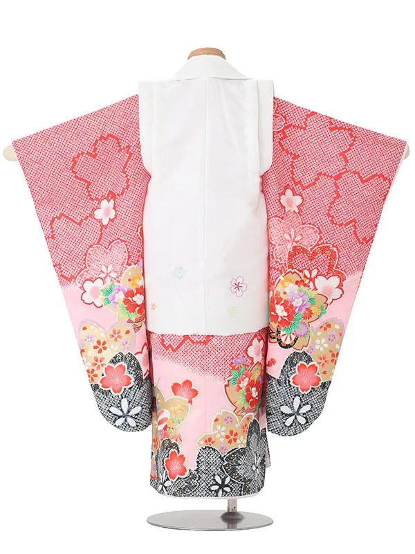 【絵羽】【刺繍】八重桜白　疋田風花車黒