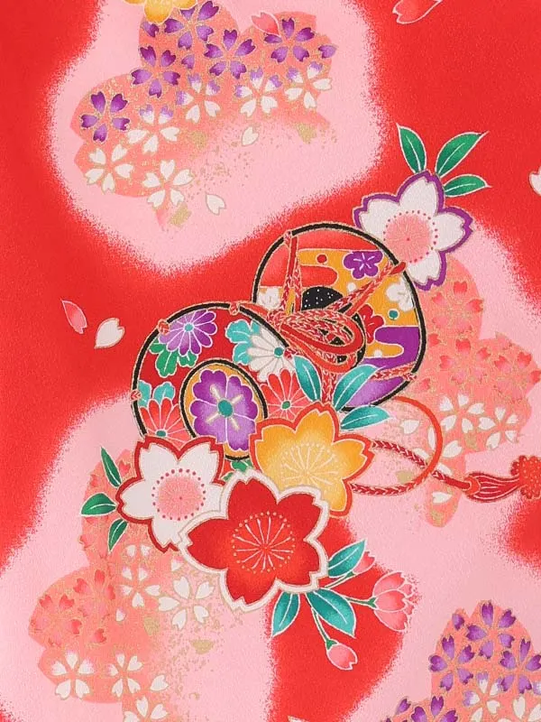 【絵羽】【刺繍】花丸白　鼓赤