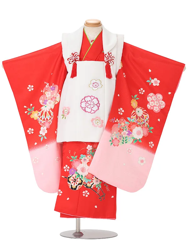 【絵羽】【刺繍】桜白　花車赤