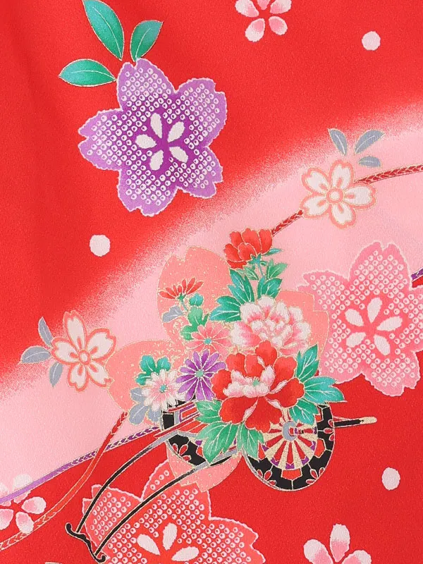 【絵羽】【刺繍】ぼたんピンク　花車赤