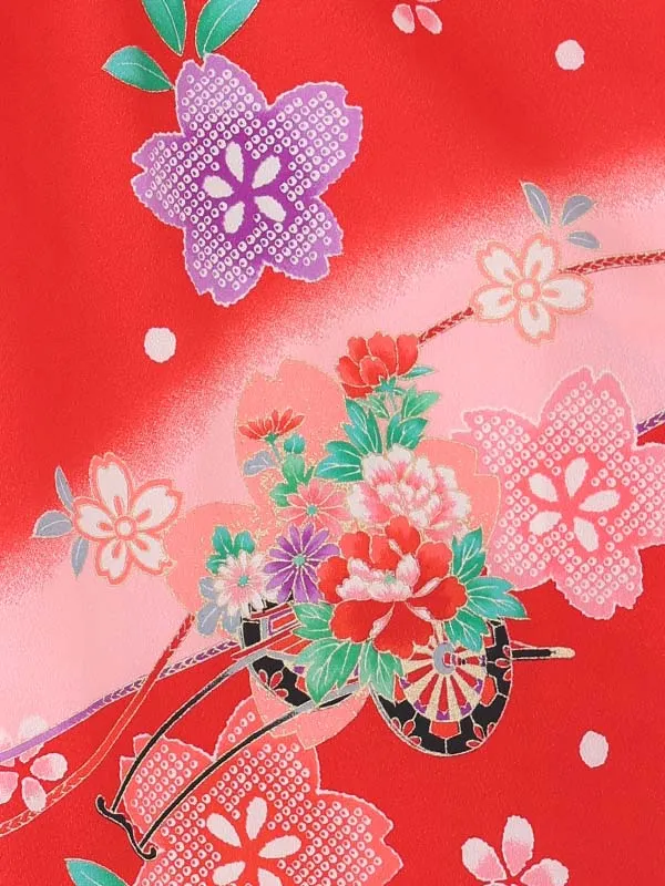 【絵羽】まりにうさぎピンク　花車赤