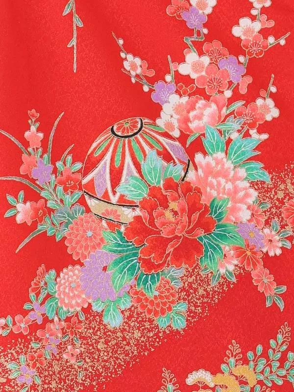 【絵羽】【刺繍】桜白　御所車赤