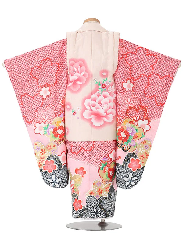 【絵羽】【刺繍】ぼたんピンク　疋田風花車赤