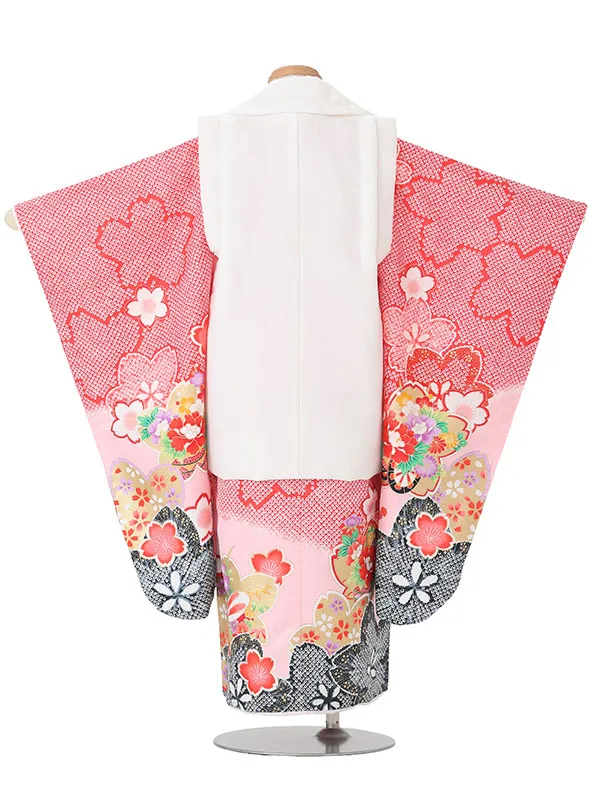【絵羽】【刺繍】花丸白　疋田風花車赤