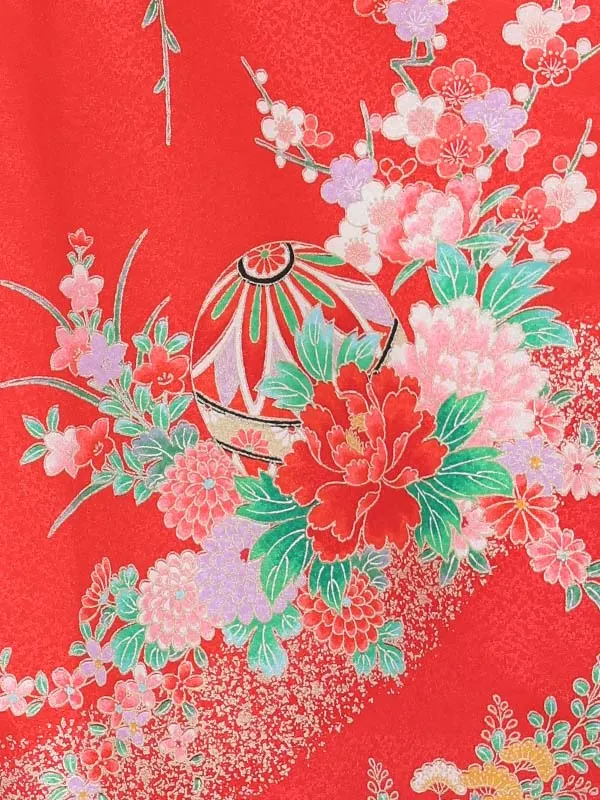 【絵羽】【刺繍】ねじり梅ピンク　まりに熨斗赤