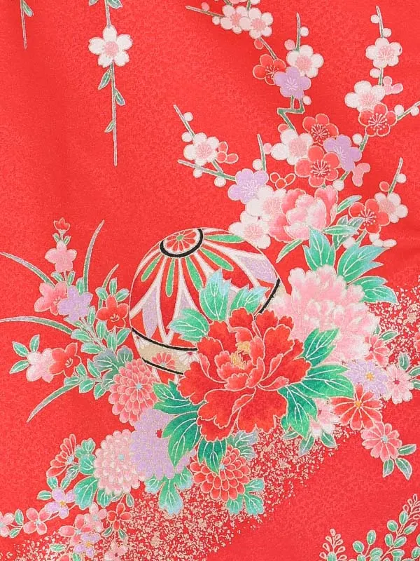 【絵羽】【刺繍】ぼたんピンク　まりに熨斗赤