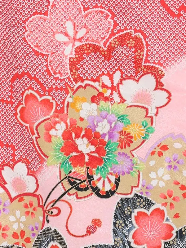 【絵羽】まり白赤　疋田風花車赤