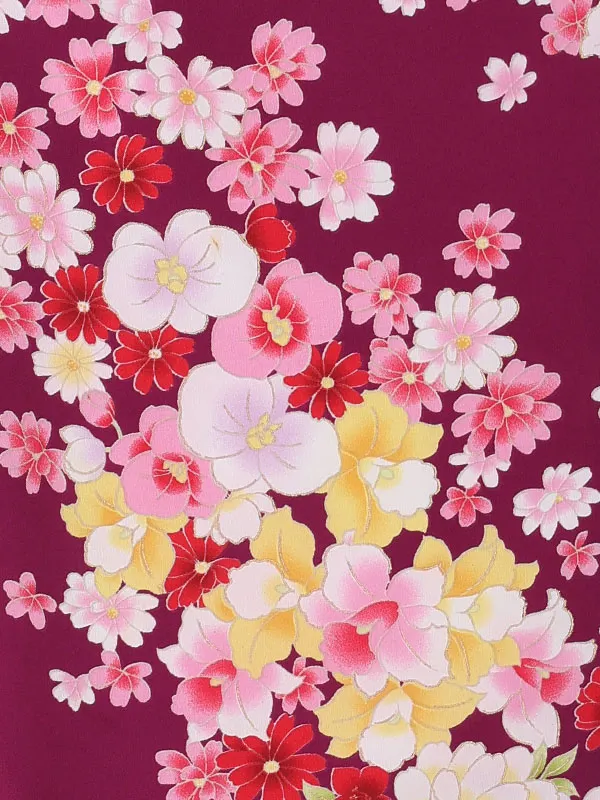 【刺繍】椿ピンク　小花紫