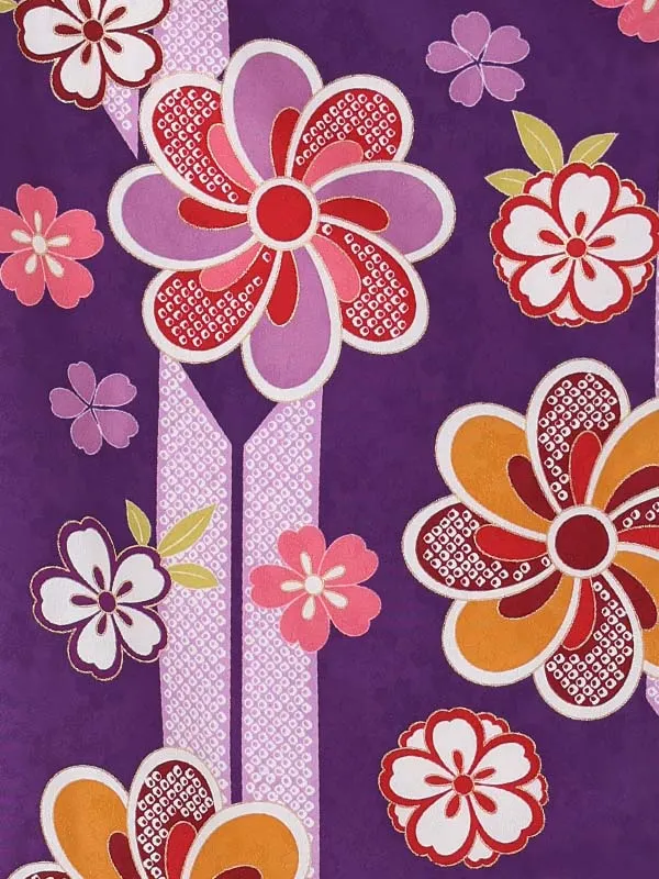 【刺繍】ねじり梅白　矢絣紫