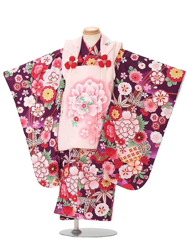 【刺繍】ぼたんピンク　花丸紫