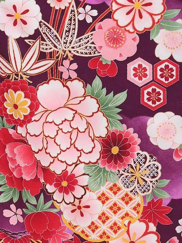 【刺繍】ぼたんピンク　花丸紫