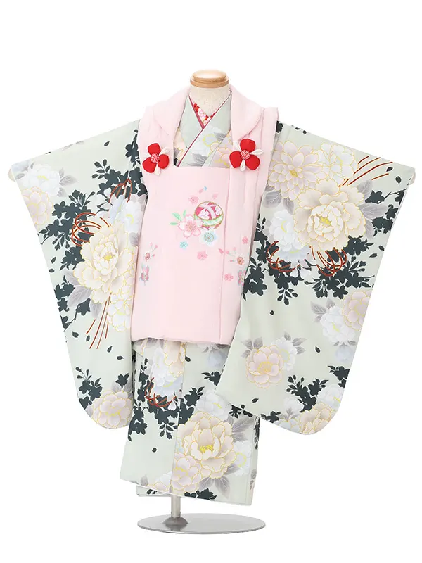 【刺繍】まりピンク　洋花薄グリーン