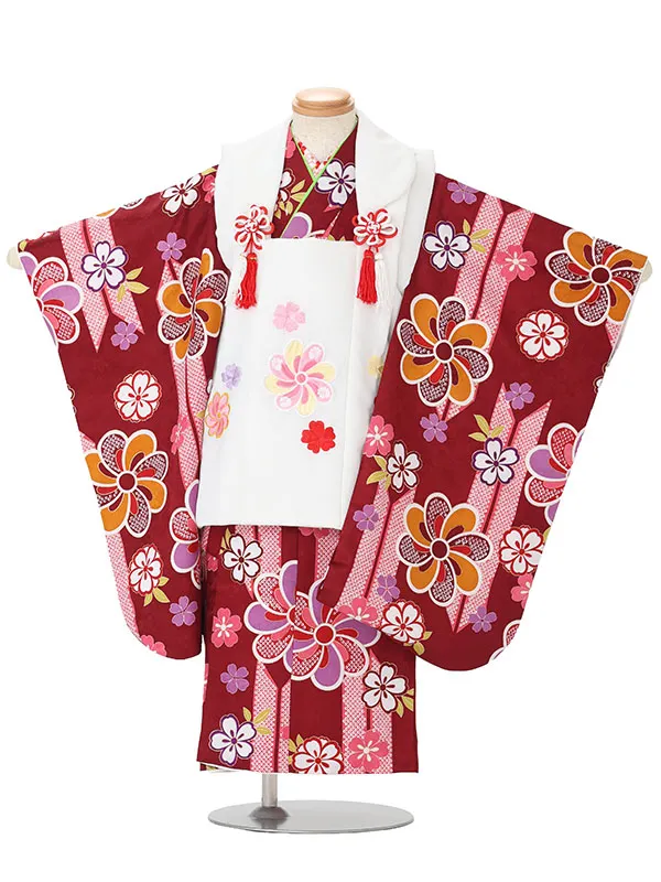 【刺繍】ねじり梅白　矢絣エンジ