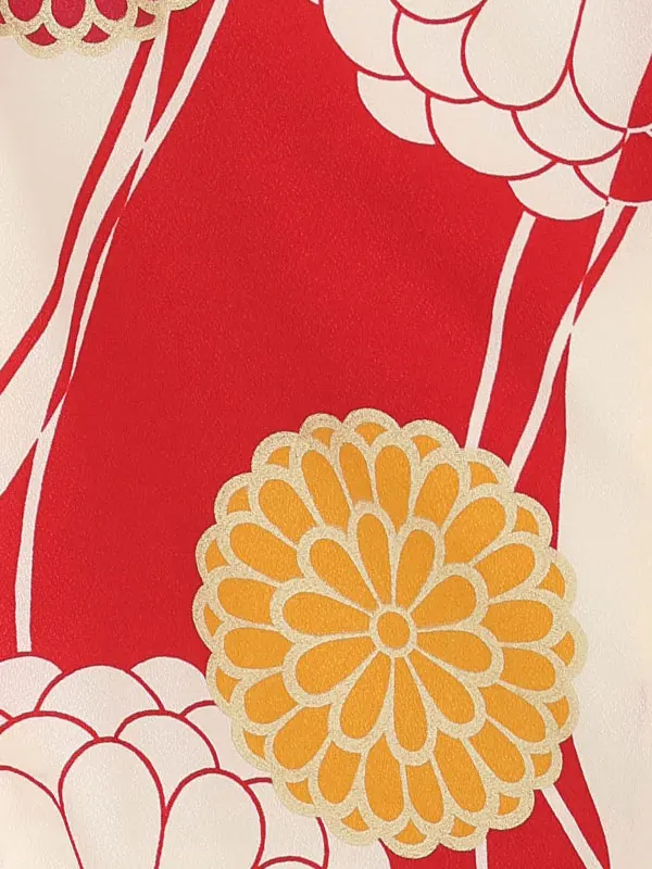 【刺繍】花丸白　染め分け赤クリーム