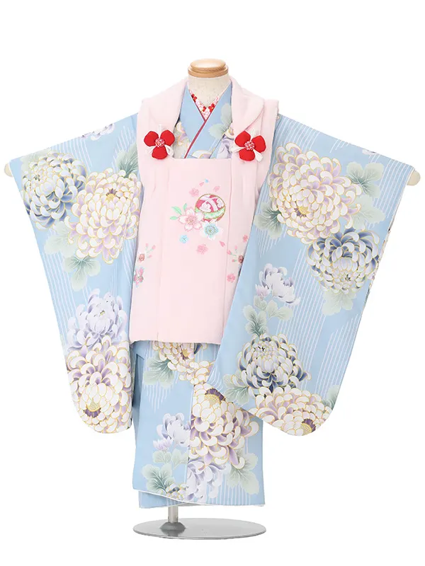 【刺繍】まりピンク　乱菊ブルー