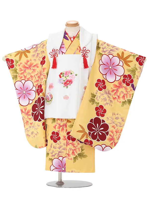 【刺繍】花丸白　ねじり梅黄