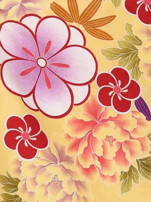 【刺繍】花丸白　ねじり梅黄