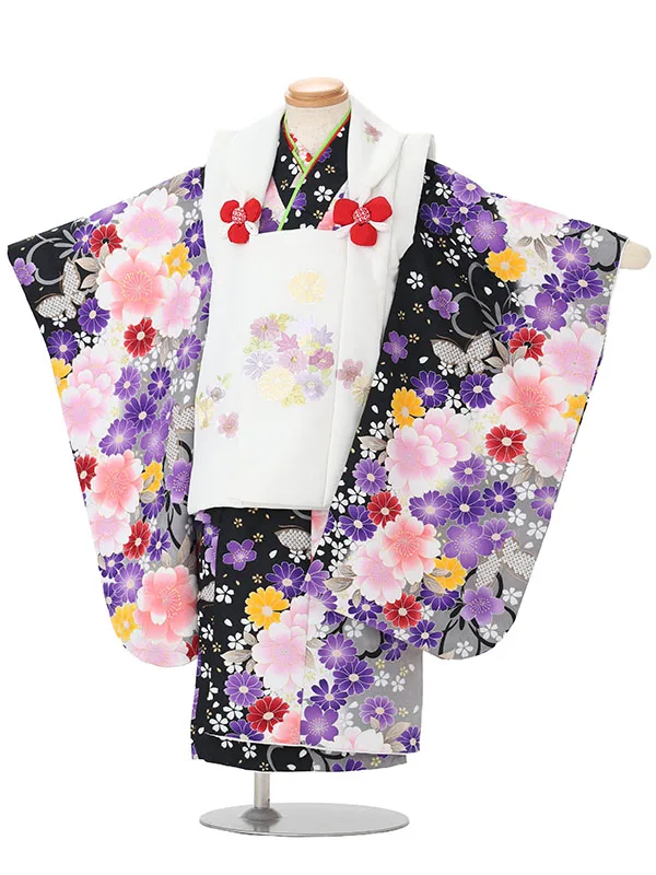 【刺繍】花丸白　小花紫
