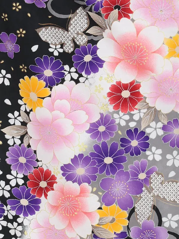 【刺繍】花丸白　小花紫