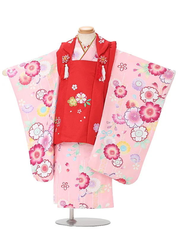 【刺繍】八重桜赤　桜ピンク