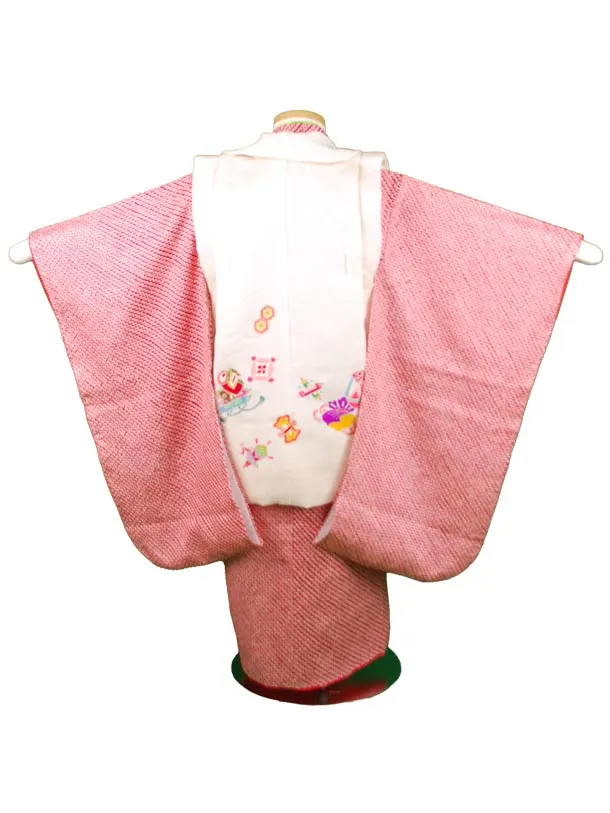 【正絹】【手描】【本絞り】まり白　総絞り赤