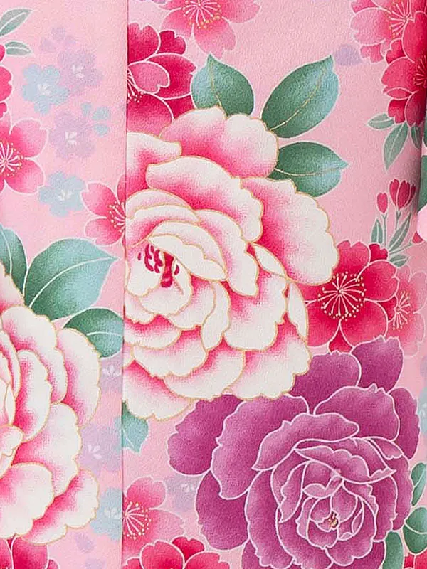 女児７才　小紋　薔薇　ピンク