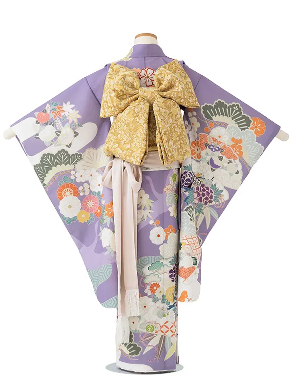 女児７才　【絵羽】扇面　藤色　