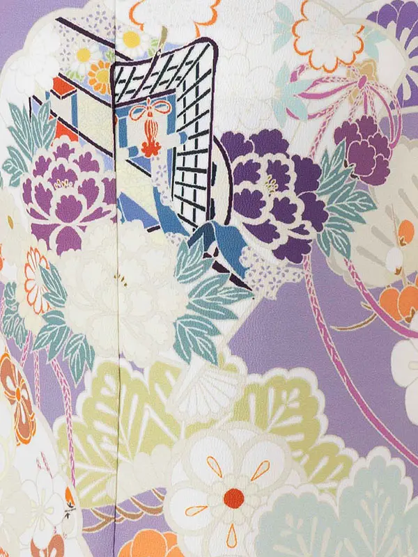 女児７才　【絵羽】扇面　藤色　