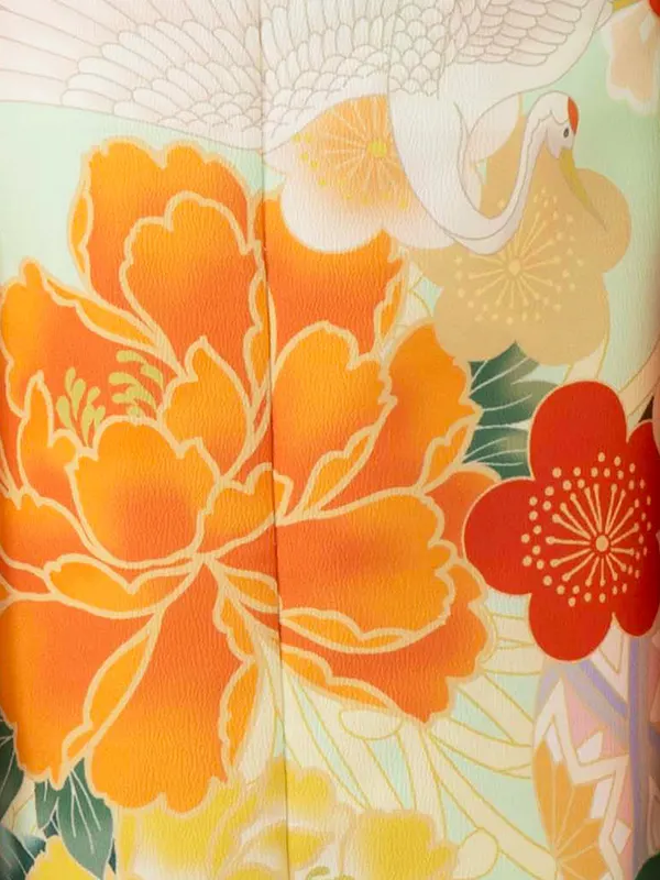 女児７才　【絵羽】ぼたんに亀甲　グリーン　