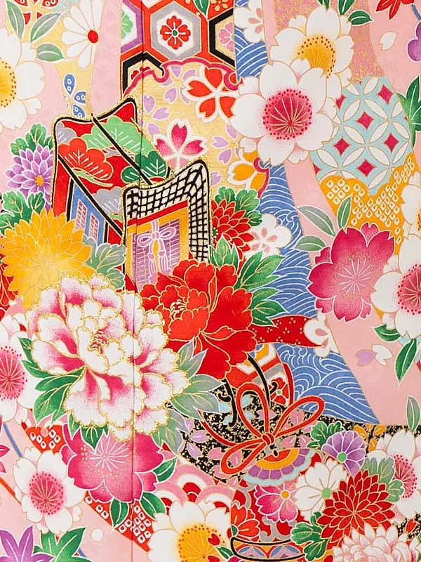 女児７才【刺繍】御所車にテープ　ピンク