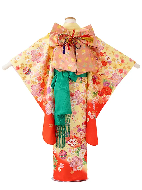 女児７才【刺繍】まりに桜疋田　クリーム