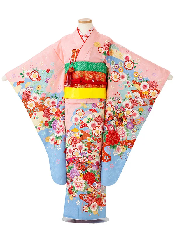 女児７才【刺繍】鼓に染め分け　ピンク