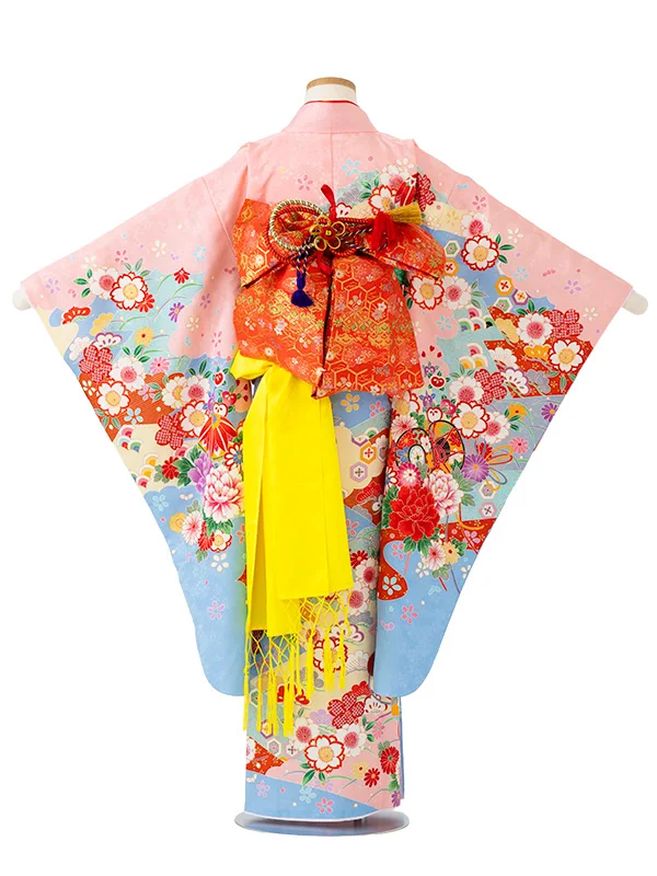 女児７才【刺繍】鼓に染め分け　ピンク