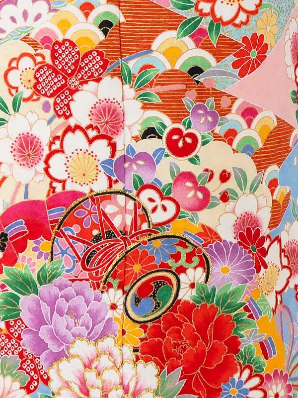 女児７才【刺繍】鼓に染め分け　ピンク