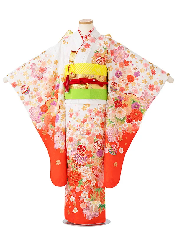 女児７才【刺繍】まりに桜疋田　白