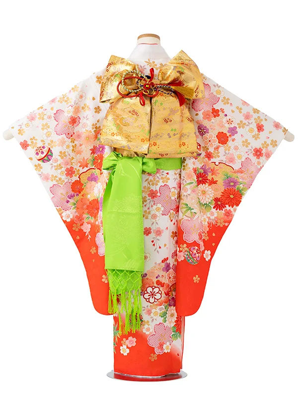 女児７才【刺繍】まりに桜疋田　白